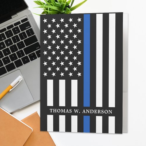 Police Officer Personalized Name Thin Blue Line Pocket Folder
