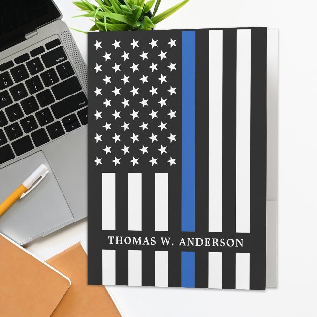 Police Officer Personalized Name Thin Blue Line Pocket Folder (Creator Uploaded)