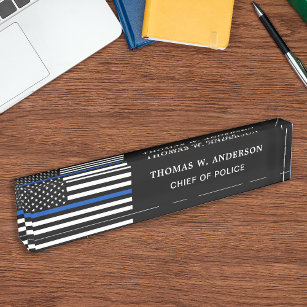 Police Officer Personalized Thin Blue Line Acrylic Desk Name Plate