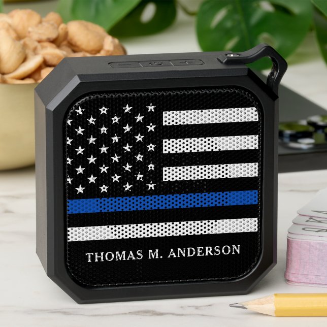Police Officer Personalized Thin Blue Line Bluetooth Speaker (Creator Uploaded)