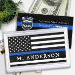 Police Officer Personalized Thin Blue Line  Business Card Case<br><div class="desc">Thin Blue Line Business Card Case - American flag in Police Flag colors, modern black blue design . Personalize with thin police business card case with police officers name. This personalized police business card holder is perfect for police and law enforcement departments, a wonderful gift for a police retirement, or...</div>