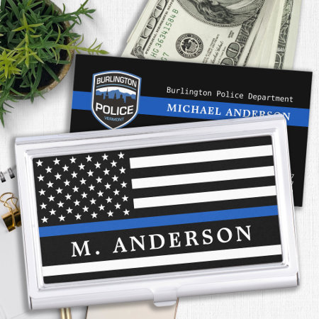 Police Officer Personalized Thin Blue Line  Business Card Case