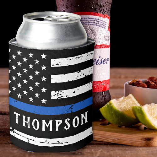 Police Officer Personalized Thin Blue Line Can Cooler