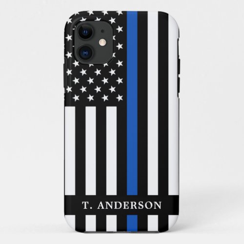 Police Officer Personalized Thin Blue Line     iPhone 11 Case