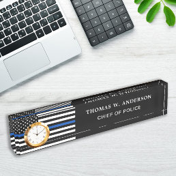 Police Officer Personalized Thin Blue Line Clock Desk Name Plate