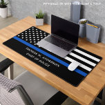 Police Officer Personalized Thin Blue Line Desk Mat<br><div class="desc">Thin Blue Line Police Desk Mat - American flag in Police Flag colors, modern black and blue design . Personalize with police officers name. This personalized police officer desk mat is perfect for police departments and law enforcement officers. COPYRIGHT © 2023 Judy Burrows, Black Dog Art - All Rights Reserved....</div>