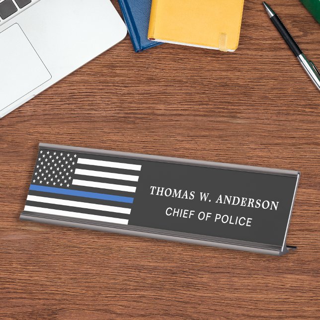 Police Officer Personalized Thin Blue Line Desk Name Plate (Creator Uploaded)