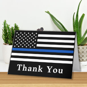 Police Officer Personalized Thin Blue Line Flag Letterpress Thank You Card
