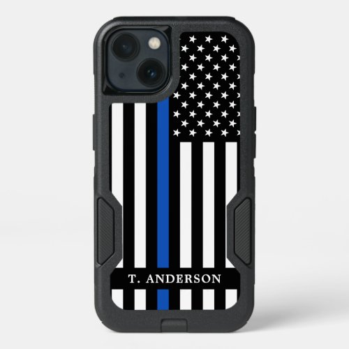 Police Officer Personalized Thin Blue Line Flag iPhone 13 Case