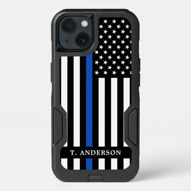Police Officer Personalized Thin Blue Line Flag Otterbox iPhone Case (Back)