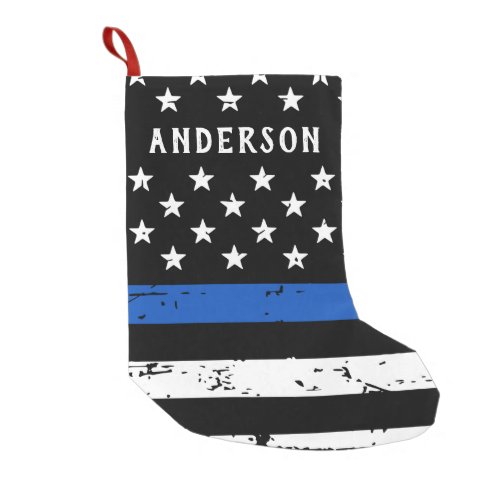 Police Officer Personalized Thin Blue Line Flag Small Christmas Stocking