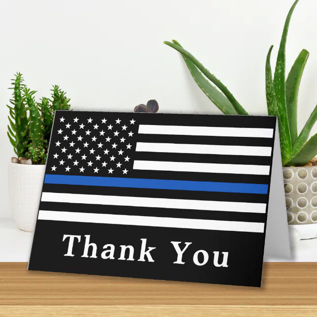 Police Officer Personalized Thin Blue Line Flag Thank You Card | Zazzle