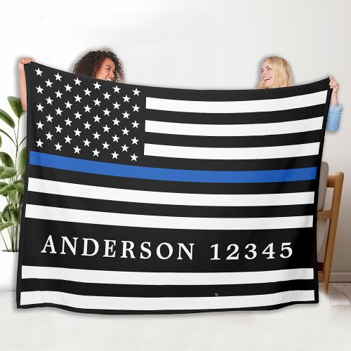 Police  Officer Personalized Thin Blue Line Fleece Blanket