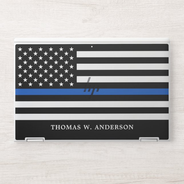 Police Officer Personalized Thin Blue Line    HP Laptop Skin (Front)