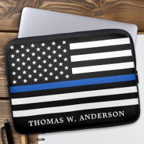 Police Officer Personalized Thin Blue Line Laptop Sleeve