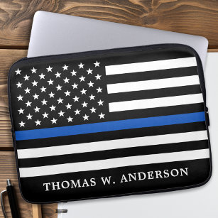 Police Officer Personalized Thin Blue Line Laptop Sleeve