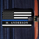Police Officer Personalized Thin Blue Line Luggage Tag<br><div class="desc">Thin Blue Line Luggage Tag - American flag in Police Flag colors, modern black blue design . Personalize with police officer name or family name. This personalized police officer luggage tag is perfect for police and law enforcement families and all those who support them . COPYRIGHT © 2020 Judy Burrows,...</div>