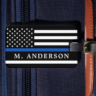 Police Officer Personalized Thin Blue Line Luggage Tag