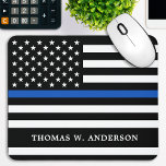 Police Officer Personalized Thin Blue Line Mouse Pad<br><div class="desc">Thin Blue Line Mouse pad - American flag in Police Flag colors, modern black and blue design . Personalize with police officers name. This personalized police officer mouse pad is perfect for police departments. COPYRIGHT © 2020 Judy Burrows, Black Dog Art - All Rights Reserved. Police Officer Personalized Thin Blue...</div>