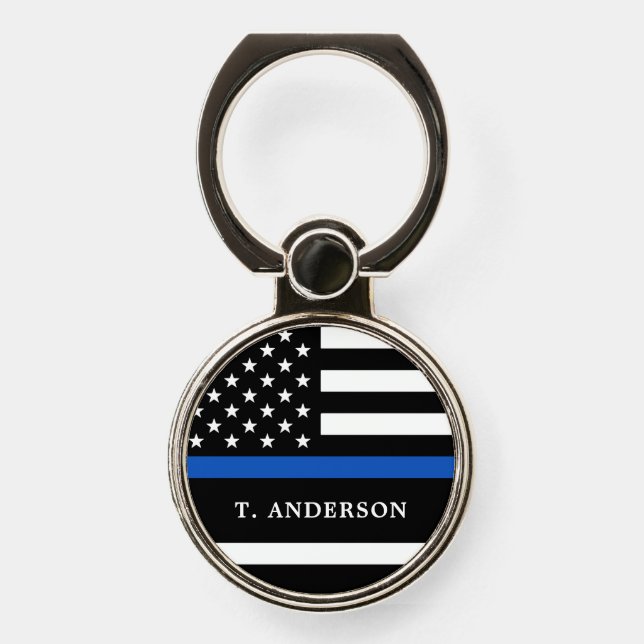 Police Officer Personalized Thin Blue Line Phone Ring Stand (Front)