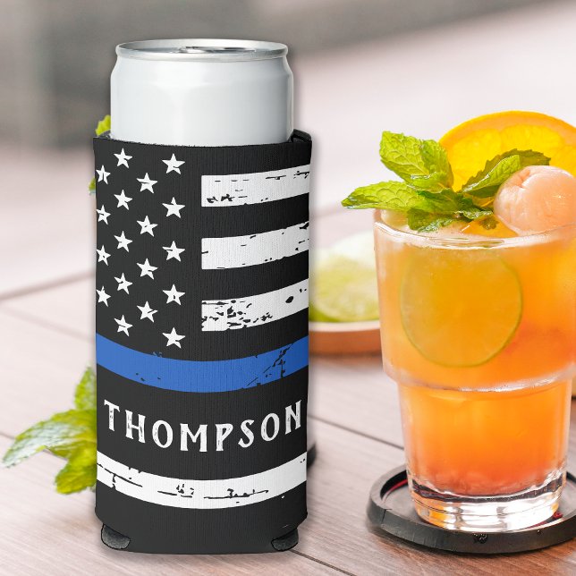 Police Officer Personalized Thin Blue Line Seltzer Can Cooler (Creator Uploaded)