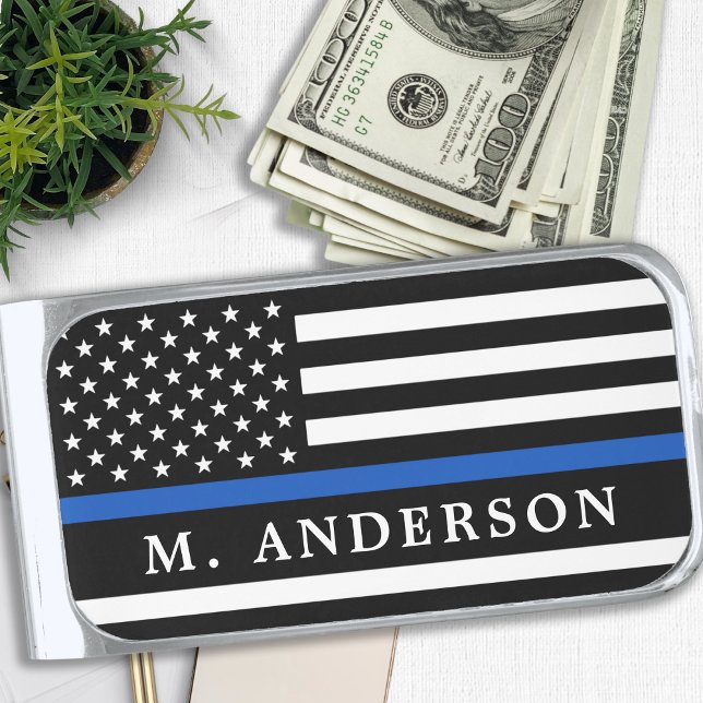 Police Officer Personalized Thin Blue Line  Silver Finish Money Clip (Creator Uploaded)