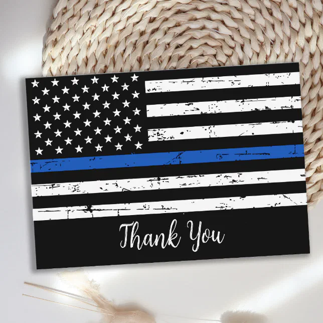 Police Officer Personalized Thin Blue Line Thank You Card | Zazzle