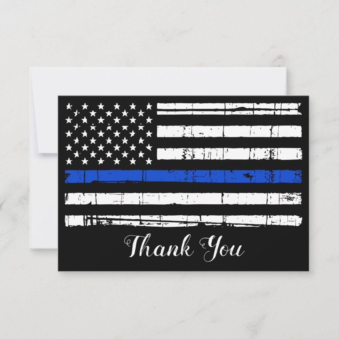 Police Officer Personalized Thin Blue Line Thank You Card | Zazzle