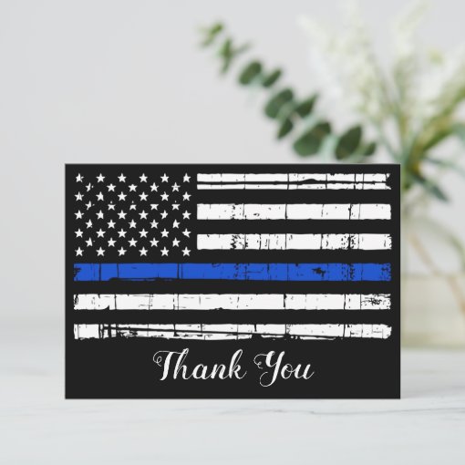 Police Officer Personalized Thin Blue Line Thank You Card | Zazzle