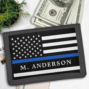 Police Officer Personalized Thin Blue Line Tri-fold Wallet