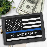 Police Officer Personalized Thin Blue Line Trifold Wallet<br><div class="desc">Thin Blue Line Wallet - American flag in Police Flag colors, modern black blue design . Personalize with police officer name. This personalized police wallet is perfect for police and law enforcement families and all those who support them. A wonderful police retirement or law enforcement graduation gift. COPYRIGHT © 2020...</div>