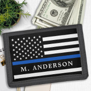 Police Officer Personalized Thin Blue Line Trifold Wallet at Zazzle