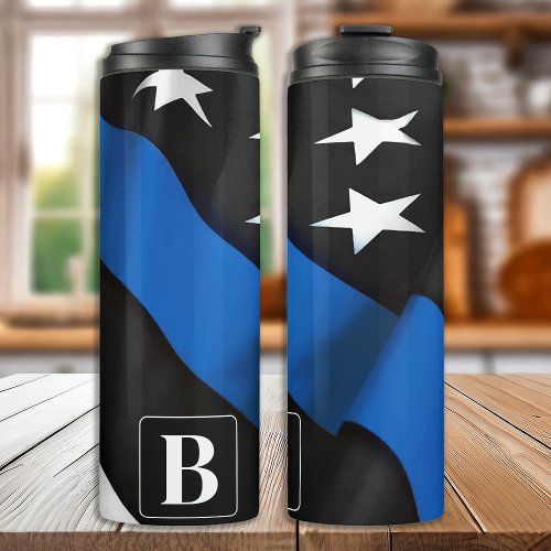 Police Officer Personalized US Flag Thin Blue Line Thermal Tumbler