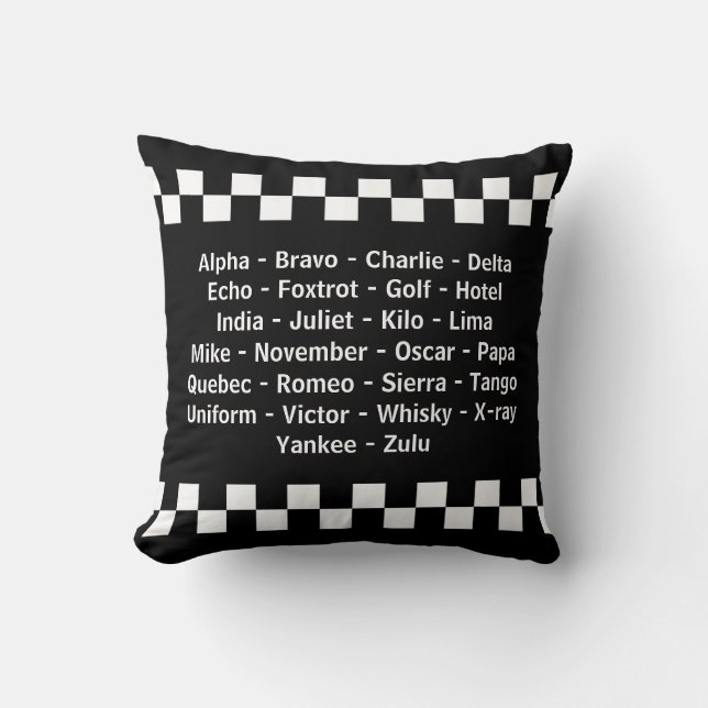 Police Officer Phonetic Alphabet Radio Call Throw Pillow (Front)