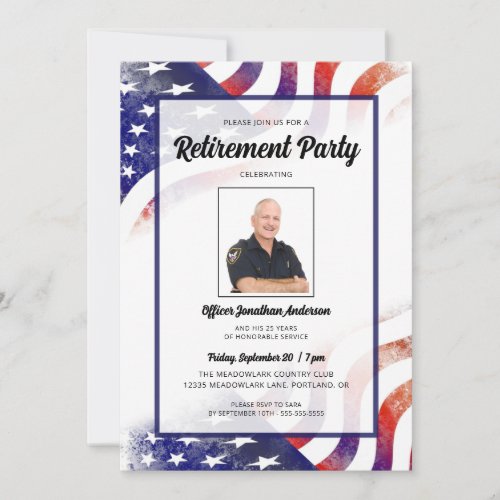 Police Officer Photo American Retirement Party Invitation