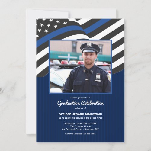 Police Officer Photo Flag Graduation Invitation