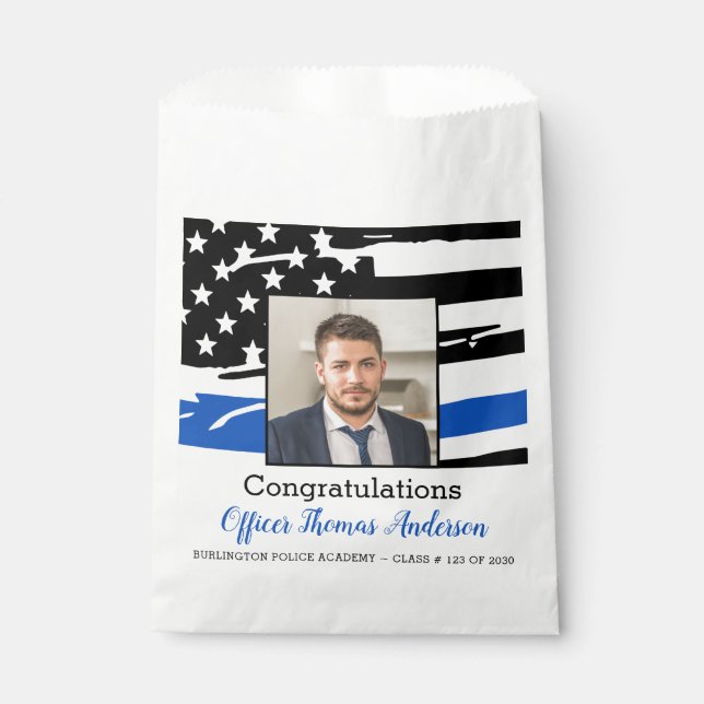 Police Officer Photo Thin Blue Line Graduation Favor Bag (Front)