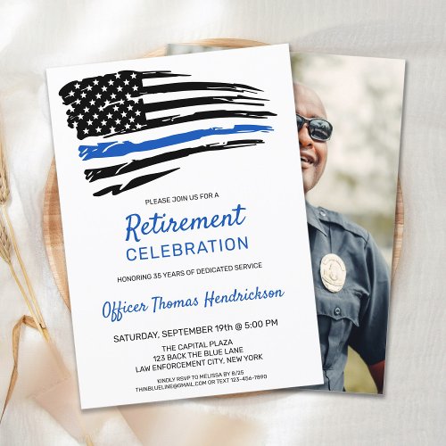 Police Officer Photo Thin Blue Line Retirement Invitation