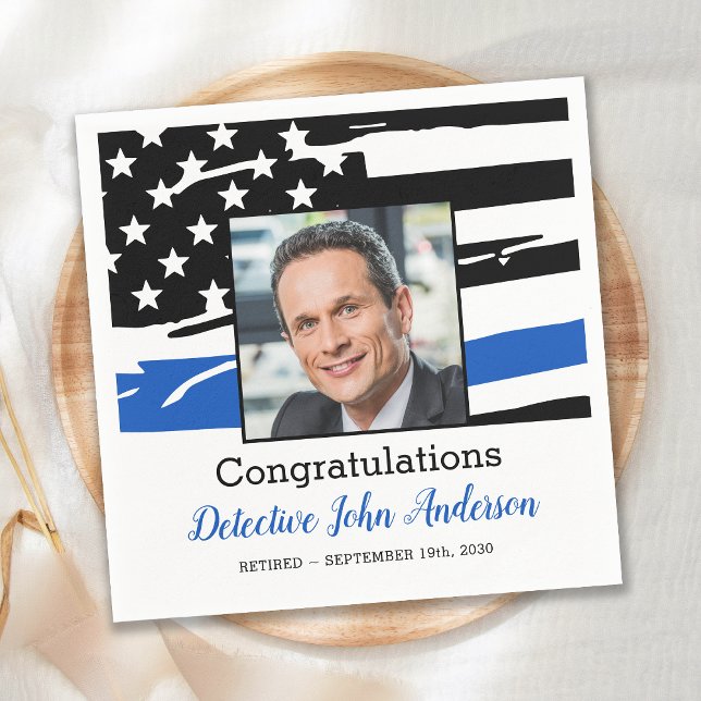 Police Officer Photo Thin Blue Line Retirement Napkins (Creator Uploaded)
