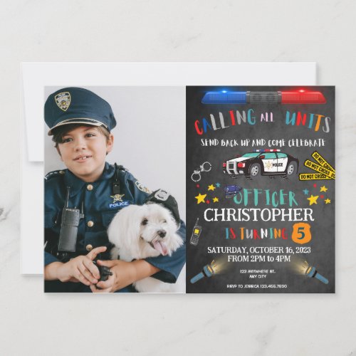 Police Officer Police Birthday Custom Photo Invitation