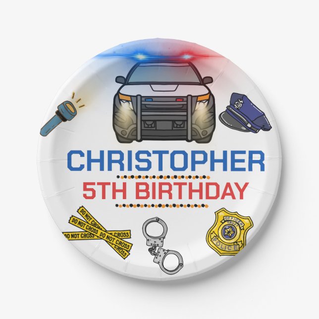 Police Officer Police Birthday Party Paper Plates (Front)