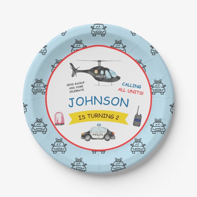 Police Officer Policeman Birthday Party  Paper Plates (Front)
