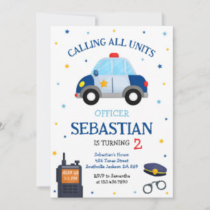 Police Officer Policeman Kids Birthday Invitation