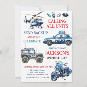 Police Officer Policeman Kids Birthday Invitation