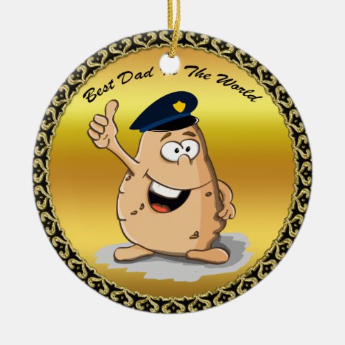 Police officer potato with a blue police hat ceramic ornament