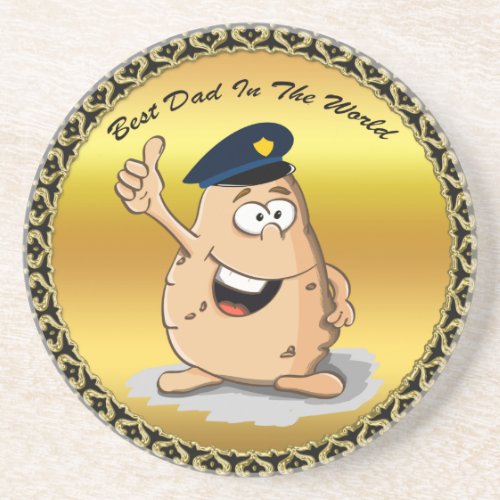 Police officer potato with a blue police hat coaster