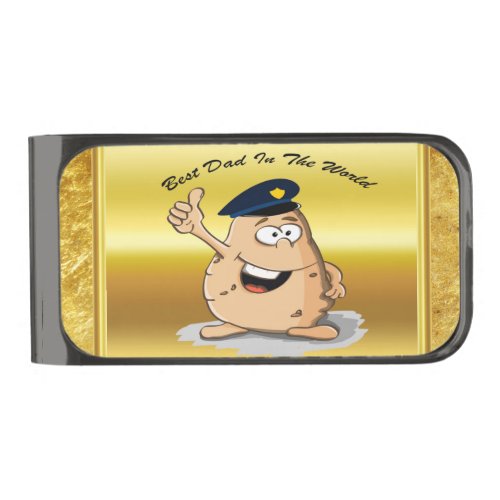 Police officer potato with a blue police hat gunmetal finish money clip