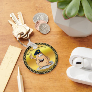 Police officer potato with a blue police hat keychain