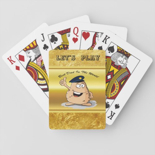 Police officer potato with a blue police hat playing cards