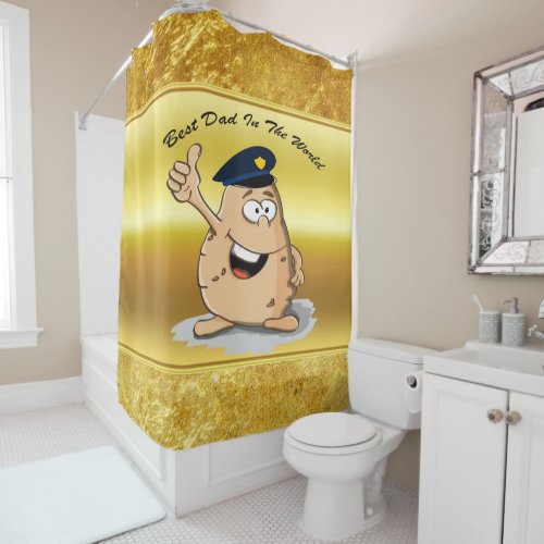 Police officer potato with a blue police hat shower curtain